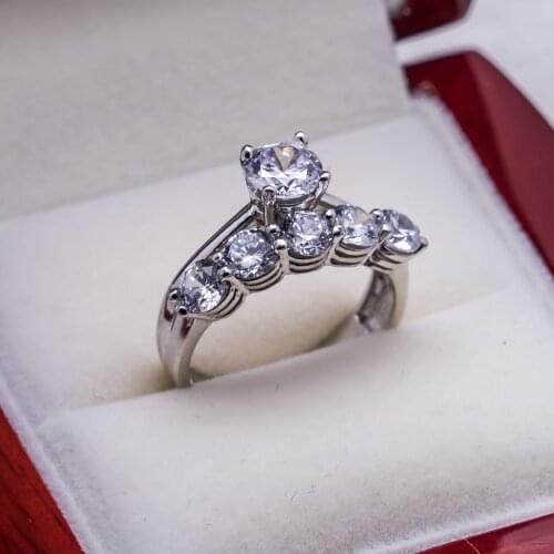 925 Sterling Silver Solitaire and Five Stones All Together Ring with Zircon Stones