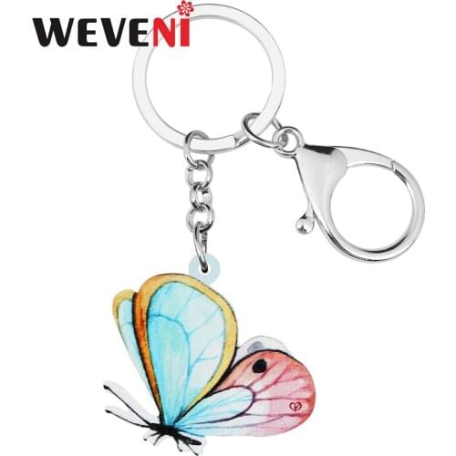 WEVENI Acrylic Brush-footed Butterfly Keychains Key Chain Insect Animal Keyring Jewelry For Women Girl Charm Bag Car Accessories