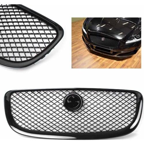 Car Front Grille Racing Upper Radiator Mesh ABS Grill For Jaguar XJ 2010 2011 2012 2013 2014 2015 Gloss Black With Emblem