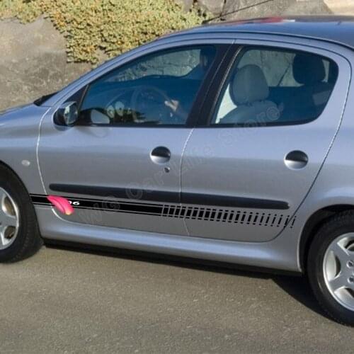 2 Pcs Car Side Stickers for Peugeot 206 207 Cc Auto Accessories Racing Sports Long Stripe Sticker Car Stylish Vinyl Flim Decals