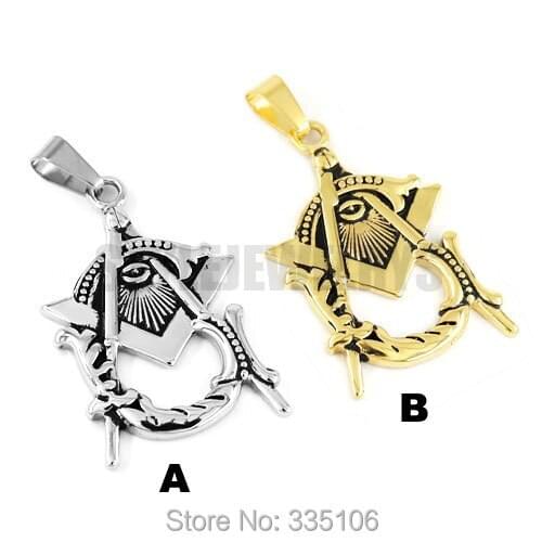 Free shipping! Silver Gold Freemason Masonic Pendant Stainless Steel Jewelry Masonic All-Seeing Eye Motor Biker Pendant SWP0367