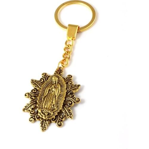 2pcs Keychain Retro Our Lady of the Holy Scapular Medal Charms Pendants Key Ring Travel Protection DIY Jewelry Antique gold