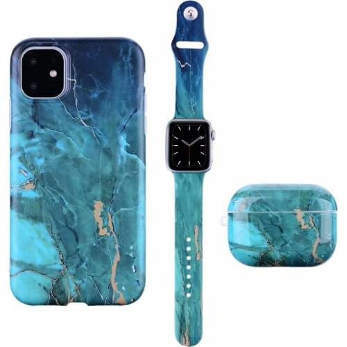 For iphone 12 Pro Max 7 8 plus Fashionable Marble Pattern Phone Case Watch Band Strap 38mm/40MM Earphone Case For Airpods 1/2