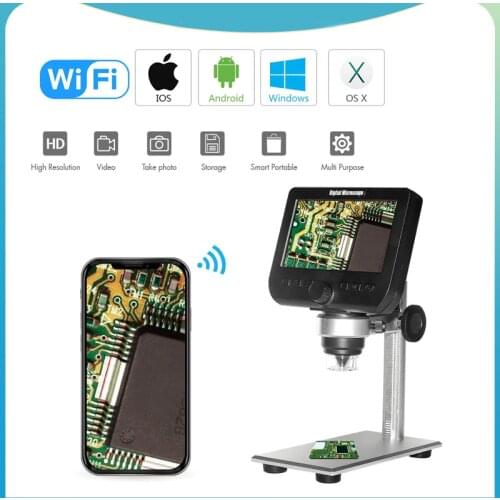 1000X Digital Wireless Wifi Microscope 4.3 Inch 1080P Lcd Screen 8 Led Camera Magnifier for Ios Android with stand