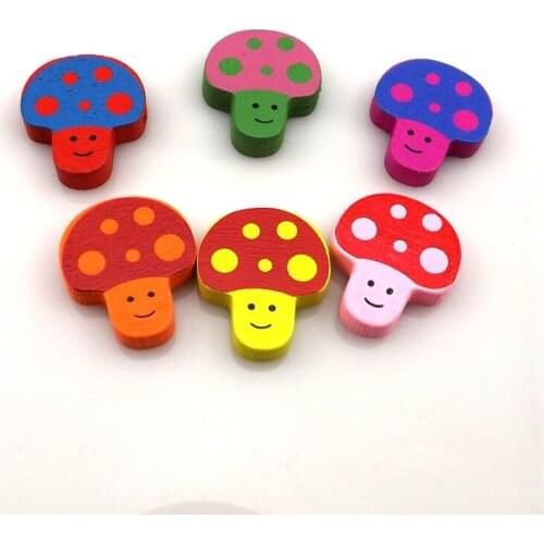 Mixed Color Mushroom Shape Wood Beads 22x18mm For Kids DIY 200pcs/lot