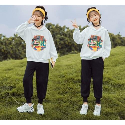 Children Hoodie Clothing Sets New Fall Girls Outfits Cartoon Print Sweatshirts Pants Suit 6 10 12 13 14 Years Active Clothes