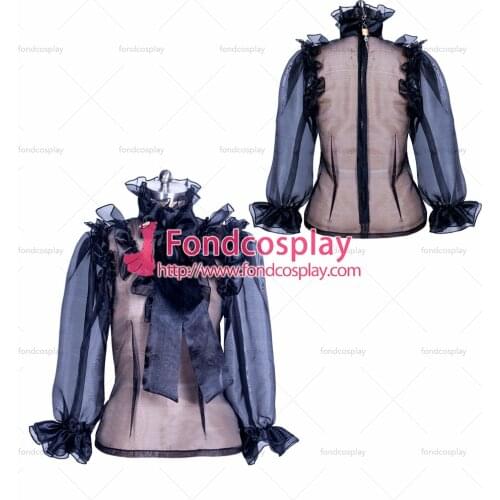 Fondcosplay adult sexy cross dressing sissy maid short black Organza Blouse transparency shirt costume Tailor-made [G3870]