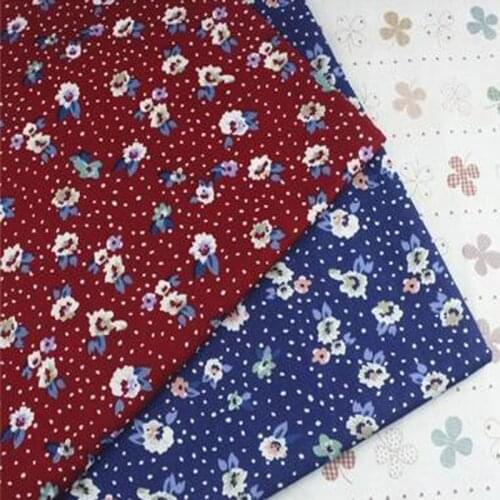 Pretty 50x145cm Red & Blue Polka Dot Mixed Flowers Printed Cotton Poplin Fabric Floral Fabric