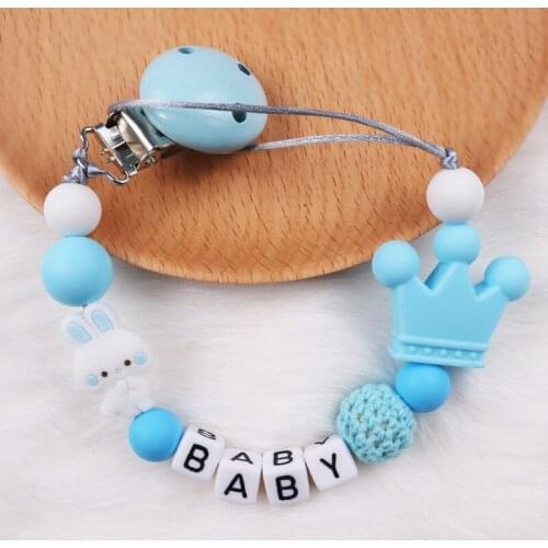 Personalized Name Rabbit Beads Baby Pacifier Clips Chain Infant Dummy Clips Newborn Attache Sucette Colorful Baby Feeding Holder