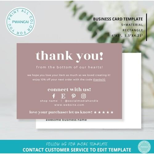 EDITABLE Business Thank You Card Printable Thanks For Your Purchase Card Small Business Package Insert Card