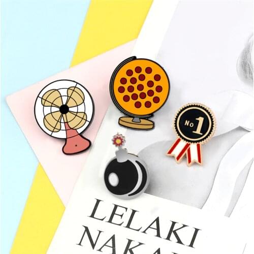 Number One Medal Metal Brooches Cute Globe Bomb Electric Fan Enamel Pin Denim Shirt Jackets Bag Lapel Pins Badge Fashion Jewelry