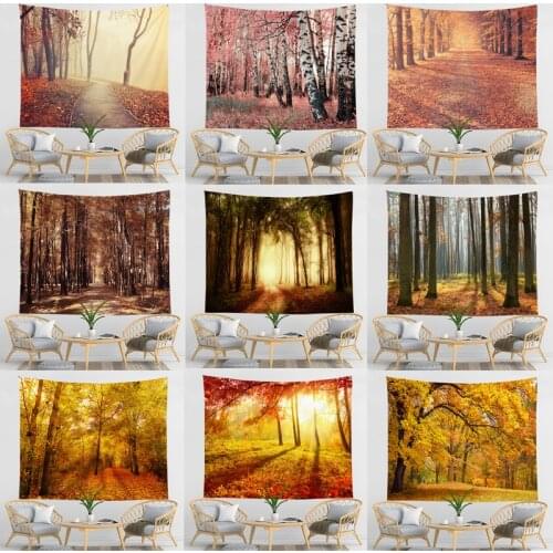 Forest Tapestry Wall Hanging Setting Sun Trees Tapestry Home Decor Polyester Table Cover Maple Leaves Tapestry