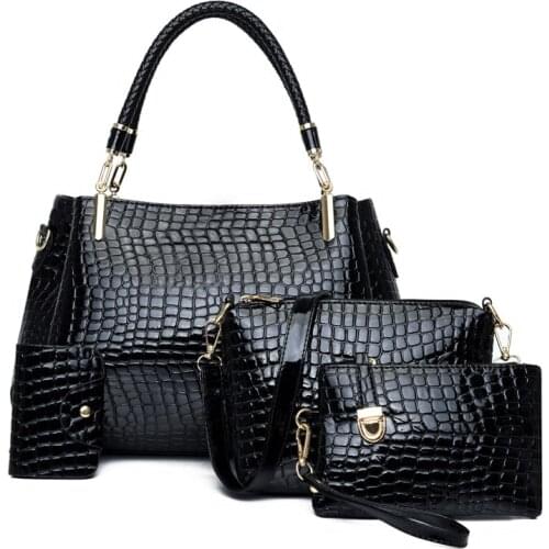 New 4pcs/Set High Quality Ladies Alligator Handbags Female PU Leather Shoulder Messenger Bags Women Composite Bag Tote Bag bolsa