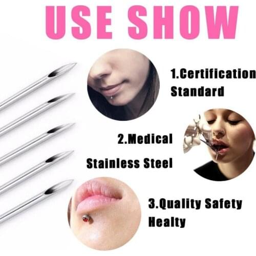 100 PCS Disposable Sterile Body Piercing Needles Navel Ear Nose Tattoo Mixed Sizes 14G 16G 18G Piercing Needles Tattoo Supplies