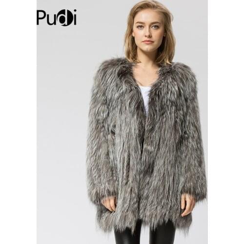 CR055 Real Fur Coat Knit Knitted Real Silver Fox Fur Coat Jacket Overcoat Womens Fashion Winter Warm Fur Long Coat Ourwear