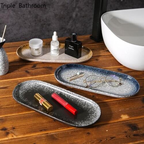 Japanese Ceramics Tray Oval Shape Restroom Storage Wash Set Holder Cosmetic Jewelry Tray Bathroom Accessories Organizer
