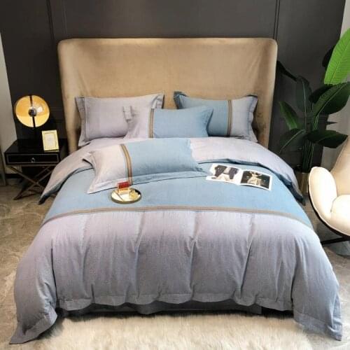 Blue Gray Patchwork Duvet Cover with Zipper Queen King 4Pcs Brushed Cotton Bedding set Soft Breathable Bedsheet Pillowcases