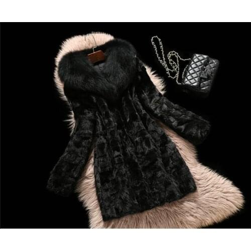 S/9Xl WomenS Imitation Fur Collar Outwears Oversized Long Section Winter Autumn Man-Made Fur Overcoats Black Female Coats K1300