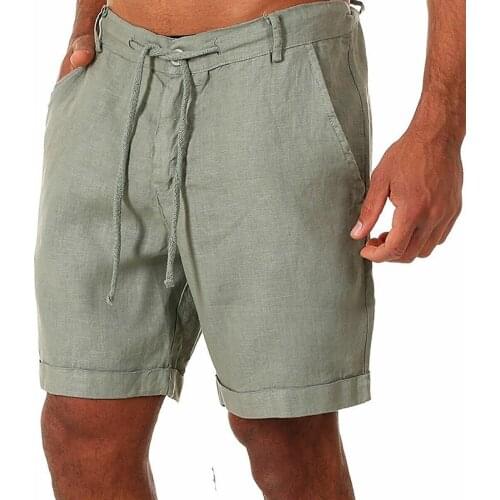 2021 New Men Casual Fashion Linen High Quality Shorts Fitness Solid Color Streetwear Male Summer Beach Breathable Flax Shorts