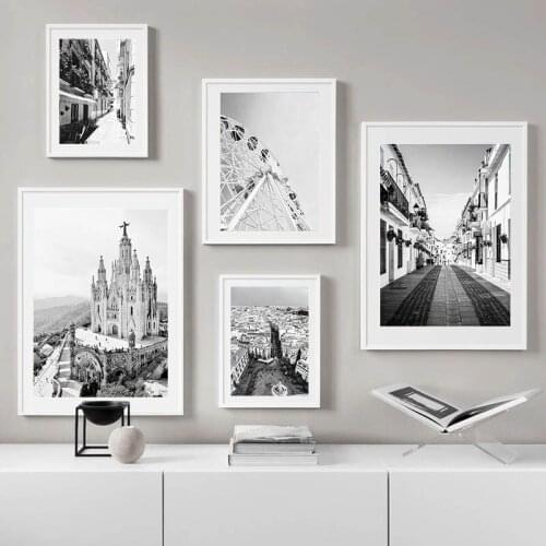 Street Scenery Canvas Paintings Home Decor Poster Print Madrid Spain Black White Landscape Modern Wall Pictures Living Room Art