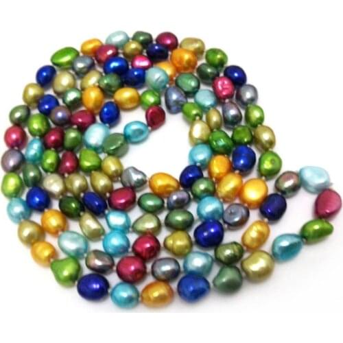 Unique Pearls jewellery Store 50 inches 8-9mm Multicolor Natural Baroque Freshwater Pearl Long Chain Sweater Necklace