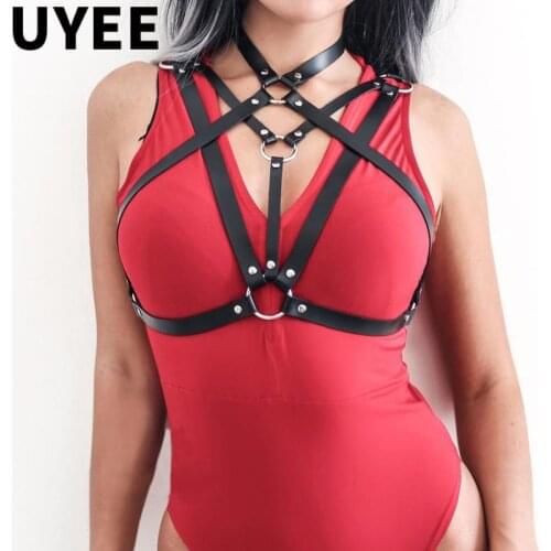 UYEE Leather Bondage Garter Stocking Sword Belt Women Sexy Punk Gothic Adjustable Bust Erotic Waistband Sex Suspenders Harness
