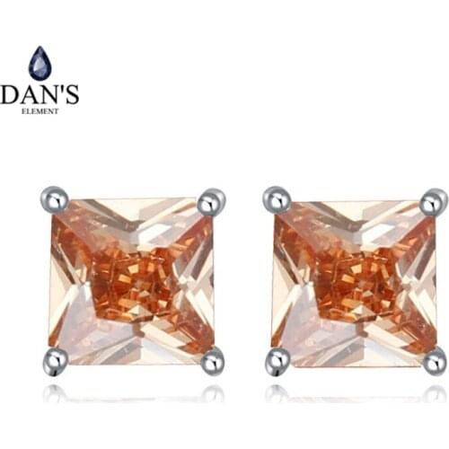 DANS Real Big Brand AAA Zirconia Simple Micro Inlays Fashion Stud Earrings for Women square 109659Champagne