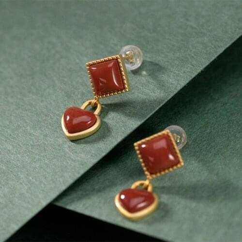 Uglyless Lock Designer Square Heart Agate Earrings for Women 925 Silver Minimalism Gemstones Jewelry Gold LOVE Gifts for Girls