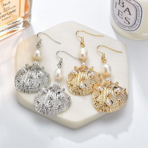 MESTILO 2019 Punk Fashion Gold Silver Color Conch Pearls Earrings Shell Alloy Dangle Earrings For Women Girls Statement Jewelry