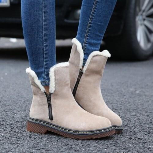 Snow boots 2021 new square heels winter shoes women boots fashion warm plush zip solid ankle boots women shoes botas mujer