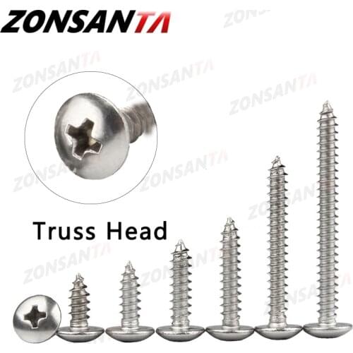 ZONSANTA Cross Recessed Truss Head Self-tapping Screw M3 M4 M5 M6 304 Stainless Steel Phillips Mushroom Umbrella Head Wood Screw