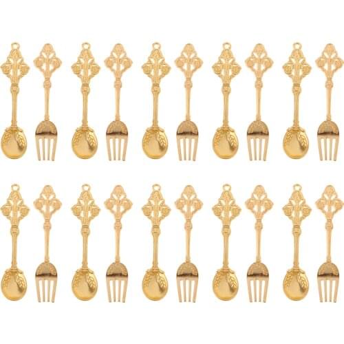 1/12 Dollhouse Miniature Tableware 10 Pairs Alloy Spoon Fork Set Kitchen Dining Table Decor Accessories