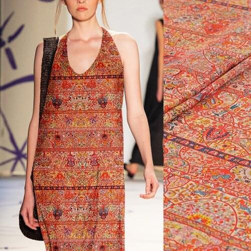 140CM 16MM Orange Circle and Floral Print Thin Crepe De Chine Fabric for Summer Dress Blouse Skirt Shirt Scarf Pants J074