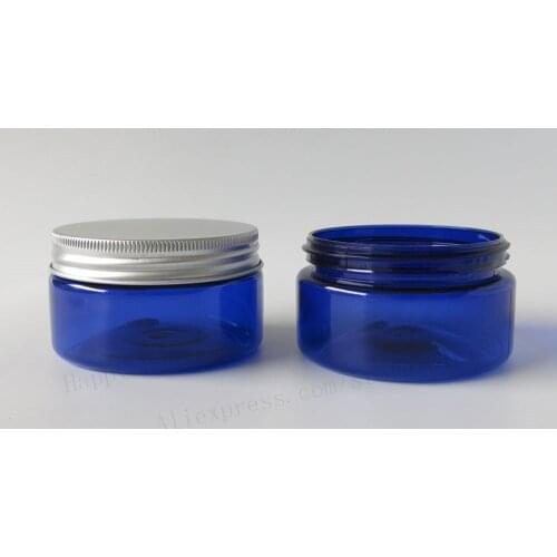 30 pcs/lot 100g Cobalt blue plastic cream bottle cosmetic container 100 ml Packaging,cream jar with seal Silver Aluminum Cap