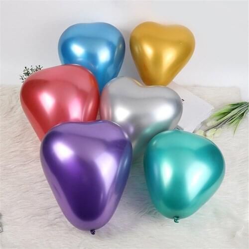 50pcs 10 inch Metal Chrome Pearl Heart Latex Balloons Thick Metallic Inflatable Air Balls Globos Birthday Party Decoration