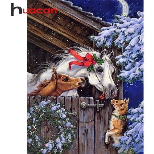 Huacan 5D DIY Diamond Embroidery Mosaic Horse Diamond Painting Art Animals Winter Christmas Home Decoration