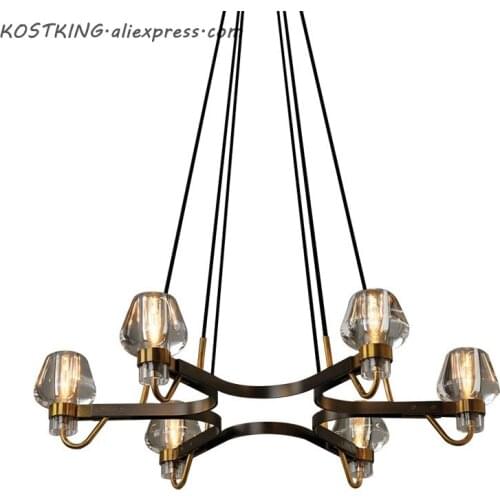 American Luxury Copper Retro Chandelier RH Loft LED E14 Pendant Chandelier Lustre Chandelier Lighting Drop Light For Living Room