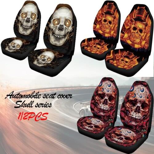 Car-StylingSeat cover 1/2pcs 3 skull series printed mesh sponge cover car front seat cover car/truck universal all models
