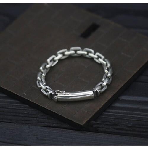 Pure Solid Silver 925 Link Chain Mens Bracelet Real Sterling Silver 925 Cool Simple Design Mens Jewelry Thai Silver 7mm Chain