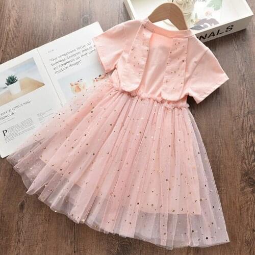 Kids Dresses for Girls Sequins Stars Mesh Dress Clothes Girl Cute Cartoon Princess Dress Sweet Tutu Party Dresses for Child