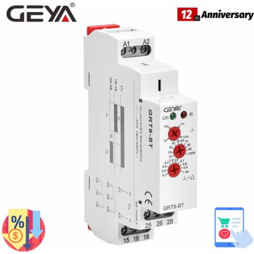 GRT8-ST Delay on Star Delta Timer Soft Starter AC230V 415V AC/DC12V-240V Delta Relay Motor Starter GEYA