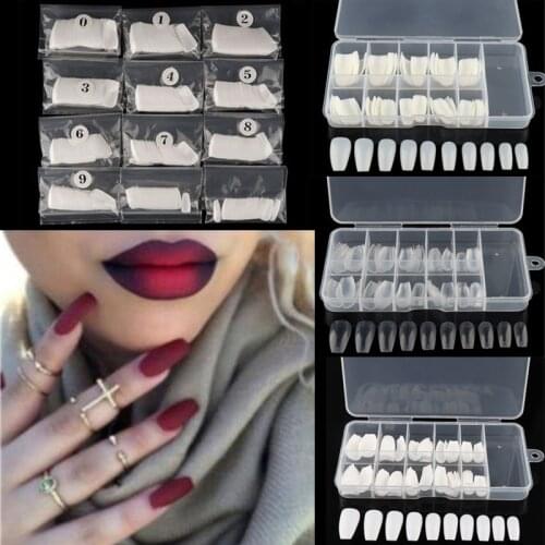100/ 600Pcs Long Flat Tip Ballerina Full Cover False Fake Nails Extensions Nail Art Tips DIY Faux Nails