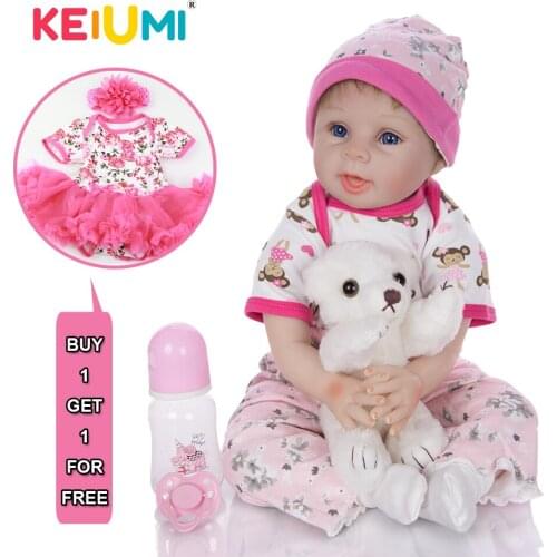 KEIUMI New Cute 22 Inch 55 cm Reborn Doll Realistic Girl Toy Reborn Baby Dolls Soft Silicone Baby Cloth Body Kids Birthday Gifts