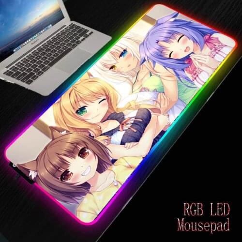 Mairuige DIY Colorful Gaming RGB LED Light NEKOPARA anime Mouse Mat Computer Soft Multiple size Mousepad Keyboard Desk Mat
