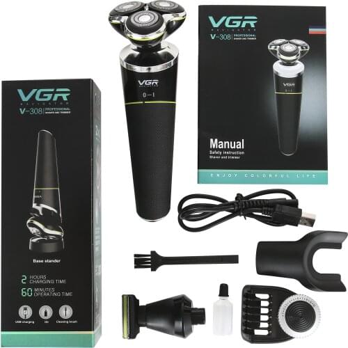 Ourwork electric razor 4D floating razor USB rechargeable multi-function beard shaver water wash v-308