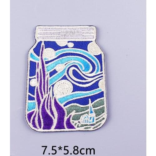 Cartoon Patch Iron On Patch On Clothes Appliques Van Gogh Embroidered Patches For Clothing No Face Man Japan Style Patches Scape