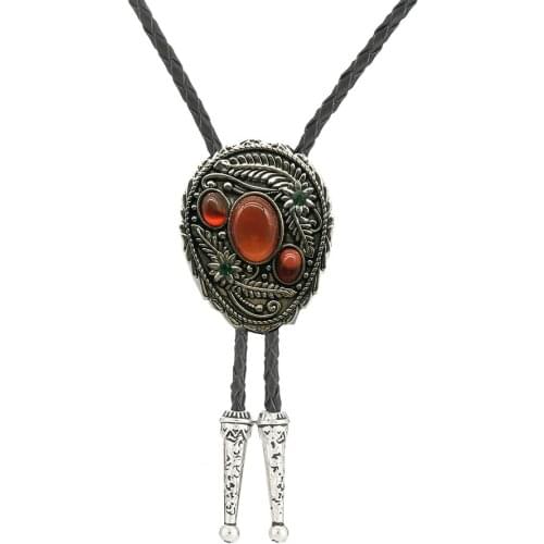 Western cowboy bolo tie natural agate mens high-end leather neckline British tie