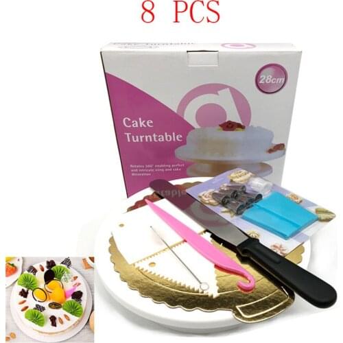 8 PCS Cake Decorating Tools Kit Turntable Pastry Nozzles For Cream Confectionery Bags Icing Piping Nozzles Tips Baking Tools