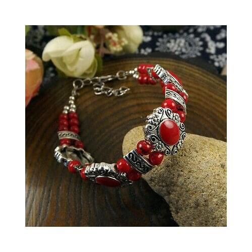 New Tibet silver multicolor gem gem bead bracelet >jewerly free shipping