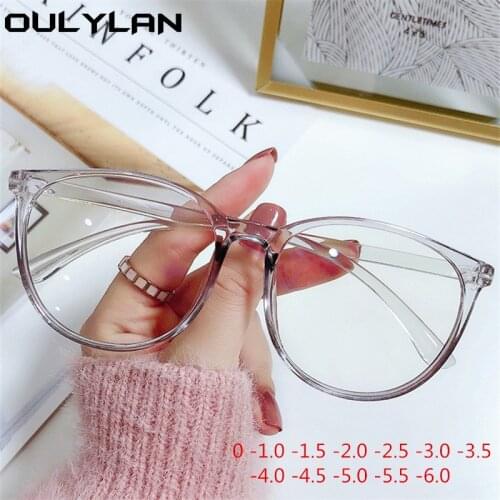 Oulylan -1.0 1.5 2.0 3.0 to -6.0 Finished Myopia Glasses Women Big Frame Transparent Lens Students Nearsighted Eyeglasses -2.5